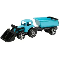 Plasto Tractor met Voorlader en Aanhanger Turquoise 57 cm - Speelgoedvoertuig - Complete Set - Grote Tractor - Stevig Kunststof - Gemaakt in Finland - Vanaf 1 Jaar