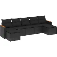 vidaXL 7-delige tuinmeubelset met kussens, zwart, polyrotan