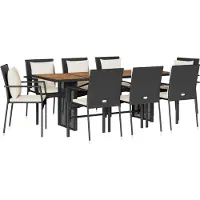 vidaXL 9-delige tuinset met kussens, zwart, van polyrotan