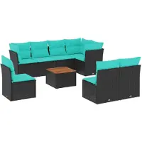 vidaXL 9-delige Loungeset met kussens poly rattan zwart