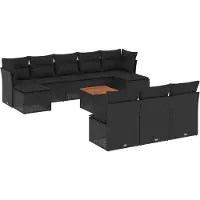 vidaXL 11-delige tuinmeubelset met kussens, zwart, polyrotan