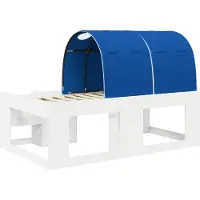 vidaXL Bed met luifel en planken, 3 stuks, wit en blauw, houtvezel