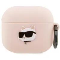 Karl Lagerfeld KLA3RUNCHP AirPods 3 hoesje roze/roze Siliconen Choupette Hoofd 3D (Koptelefoon tas), Hoofdtelefoon Tassen + Beschermende Covers, Roze