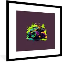 PosterMonkey Fotolijst incl. Poster - Monstertruck - Groen - Neon - Auto - Design - 40x40 cm - Posterlijst
