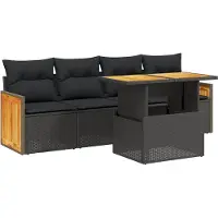 vidaXL 5-delige Loungeset met kussens poly rattan zwart
