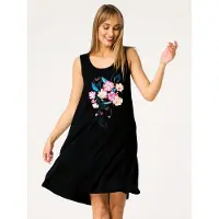 Key Bamboe Dames Nachthemd Zomer Bloemenprint Zwart Roze LND 560 36 / S