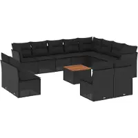 vidaXL 13-delige tuinmeubelset met kussens, zwart, polyrotan