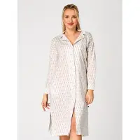 Key Katoenen Dames Nachthemd Lange Mouw Zomer Knoopsluiting Print Wit Roze LND 879 46 / 3XL