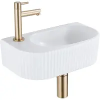Qeramiq Fuente fonteinset – 40x21.5x12 cm – keramiek wit mat – kraangat links – geribbeld SW1522209/SW696208/SW696218/SW696238