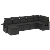 vidaXL 7-delige tuinmeubelset met kussens, zwart, polyrotan