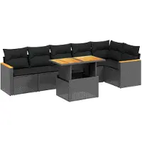 vidaXL 7-delige Loungeset met kussens poly rattan zwart