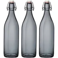 Bormioli Rocco waterfles met beugeldop - 8x stuks - grijs transparant - 1000 ml - Giara home deco fles - weckflessen