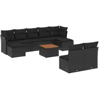 vidaXL 10-delige Loungeset met kussens poly rattan zwart