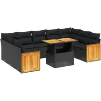 vidaXL 10-delige Loungeset met kussens poly rattan zwart