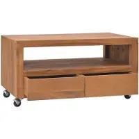 vidaXL Tv-meubel met wielen 80x50x42 cm massief teakhout