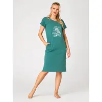 Key Katoenen Dames Nachthemd Lang Korte Mouw Zomer Print Petrol LHD 740 40 / L