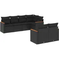 vidaXL 7-delige Loungeset met kussens poly rattan zwart