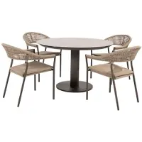 Taste Sienna diningset met Sarah tafel terre printed keramiek rond dia. 120 cm
