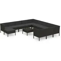 Syfax 13-delige Loungeset met kussens poly rattan zwart
