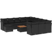 vidaXL 13-delige Loungeset met kussens poly rattan zwart