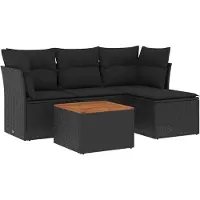 vidaXL 5-delige Loungeset met kussens poly rattan zwart