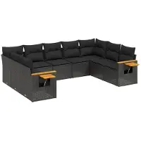 vidaXL 9-delige tuinmeubelset met kussens, zwart, polyrotan