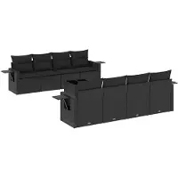 vidaXL 9-delige Loungeset met kussens poly rattan zwart
