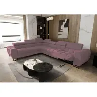 Fun-Möbel Eckbank met slaapfunctie, model BASTIEN RELAX, bekleed met stof Gemma in de kleur roze. Inclusief ottoman aan de linkerkant