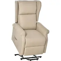 HOMCOM Relaxfauteuil met opstahulp linnen crème wit