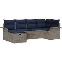 vidaXL Tuinbank Set 6 st Grijs en Marineblauw poly rattan