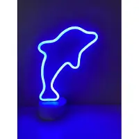 Impuls LED dolfijn met neonlicht - blauw neon licht - Op batterijen en USB - hoogte 26.5 x 17 x 8.5 cm - - Tafellamp - Nachtlamp - Decoratieve verlichting - Woonaccessoires