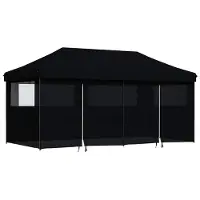 vidaXL Partytent inklapbaar pop-up met 4 zijwanden zwart