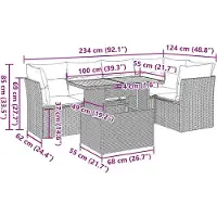 vidaXL 6-delige Loungeset met kussens poly rattan grijs