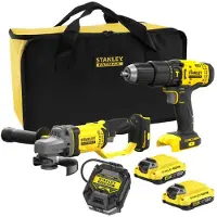Stanley Combo Kit - - Klopboormachine &amp; Mini-haakse slijper - 2 Li-Ion 18V batterijen - Zwart/Rood - Unisex