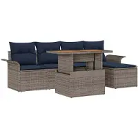 vidaXL Tuinbank Set 6 st grijs en marineblauw