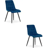 Leobert Set van 2 eetkamerstoelen SPLIT – Fluweel donkerblauw – Zwarte metalen poten – Modern design