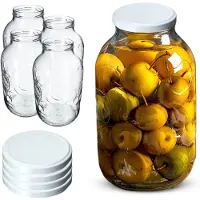 Kadax Glazen Pot 5L voor Jam, Honing, Komkommers, Fruit met Groot Patroon 5000ml + 4 witte deksels.