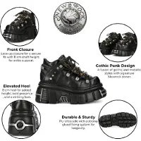 New rock M-106N-C86 Zwarte Vlammen Leren Gothic Enkel Plateau Laarzen