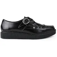 T.U.K TUK Pointed Creeper Black Leather Monk Buckle Platform Shoes - A8520