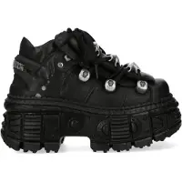 New rock M-OVERZ106B-C1 Metallic Chunky Zwarte Leren Gothic Enkellaarsjes