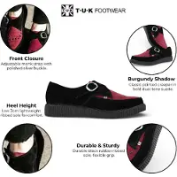 T.U.K TUK Pointed Creeper Black Burgundy Suede Monk Buckle Platform Shoes - A9592