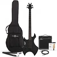 Gear4Music Harlem X Left Handed Bass Guitar + 15W Amp Pack Black