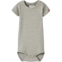 Lil´ Atelier BABY romper groen/wit Jongens Katoen Ronde hals Streep - maat 74