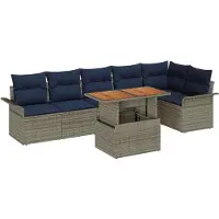 vidaXL Tuinbank Set 7 st Grijs en Marineblauw poly rattan