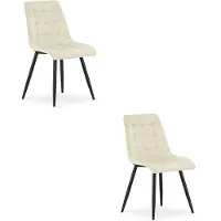 Leobert Set van 2 eetkamerstoelen SPLIT – Fluweel lichtbeige – Zwarte metalen poten – Modern design