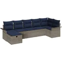 vidaXL Tuinbank Set 7 st Grijs en Marineblauw poly rattan