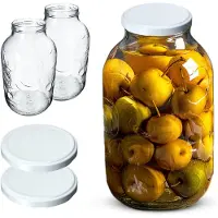 Kadax Glazen Pot 5L voor Jam, Honing, Komkommers, Fruit met Groot Patroon 5000ml + 2 witte deksels.