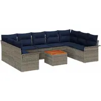 vidaXL Tuinbank Set met kussen 10 pcs Grijs poly rattan