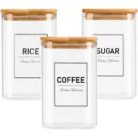 Vivalto Voorraadpot Essentials - 3delig set - keuken - rijst / suiker / koffie - glas - 1,2 L
