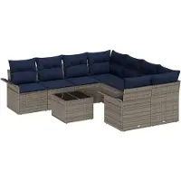 vidaXL Tuin Sofa Set 9 st 10-Aantal zitplaatsen Grijs en Marineblauw